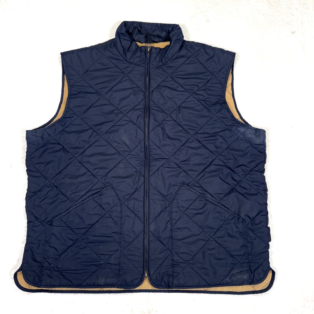 J.Crew Quilted Vest Mens XL Navy Lined Sleeveless Full Zip Authentic Outerwear
